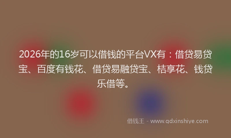 2026年的16岁可以借钱的平台VX有:借贷易贷宝、百度有钱花、借贷易融贷宝、桔享花、钱贷乐借等。