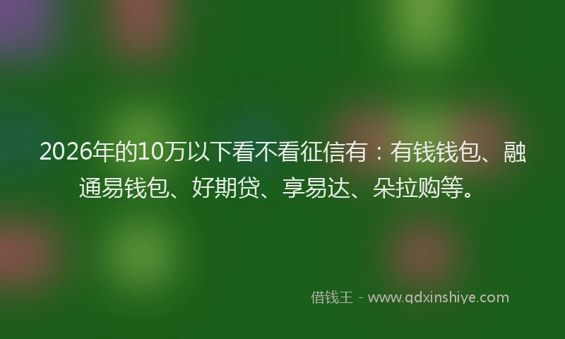 2026年的10万以下看不看征信有：有钱钱包、融通易钱包、好期贷、享易达、朵拉购等。