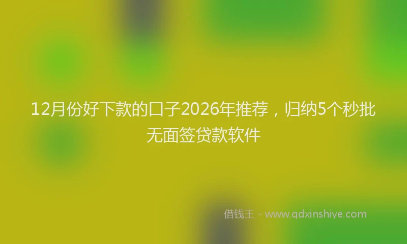 12月份好下款的口子2026年推荐，归纳5个秒批无面签贷款软件