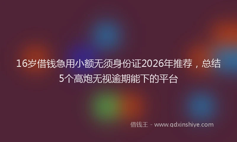 16岁借钱急用小额无须身份证2026年推荐，总结5个高炮无视逾期能下的平台