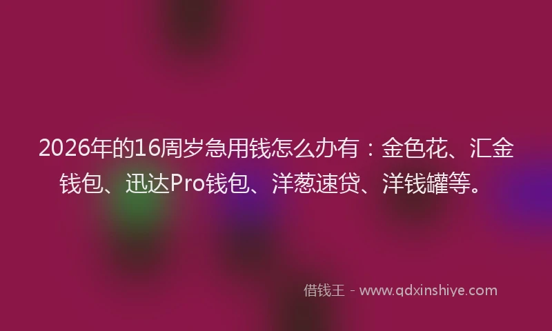 2026年的16周岁急用钱怎么办有：金色花、汇金钱包、迅达Pro钱包、洋葱速贷、洋钱罐等。