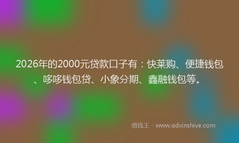 2026年的2000元贷款口子有:快莱购、便捷钱包、哆哆钱包贷、小象分期、鑫融钱包等。