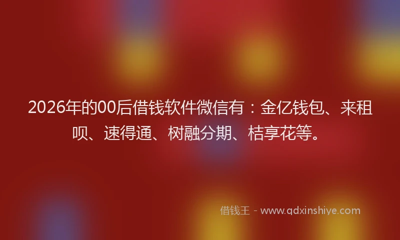 2026年的00后借钱软件微信有：金亿钱包、来租呗、速得通、树融分期、桔享花等。