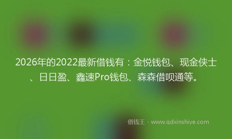 2026年的2022最新借钱有：金悦钱包、现金侠士、日日盈、鑫速Pro钱包、森森借呗通等。
