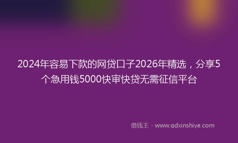 2024年容易下款的网贷口子2026年精选,分享5个急用钱5000快审快贷无需征信平台