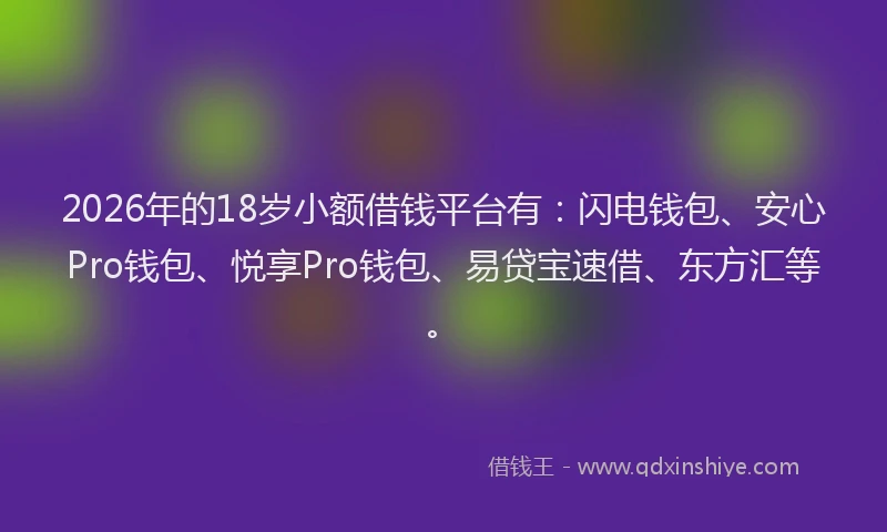 2026年的18岁小额借钱平台有:闪电钱包、安心Pro钱包、悦享Pro钱包、易贷宝速借、东方汇等。