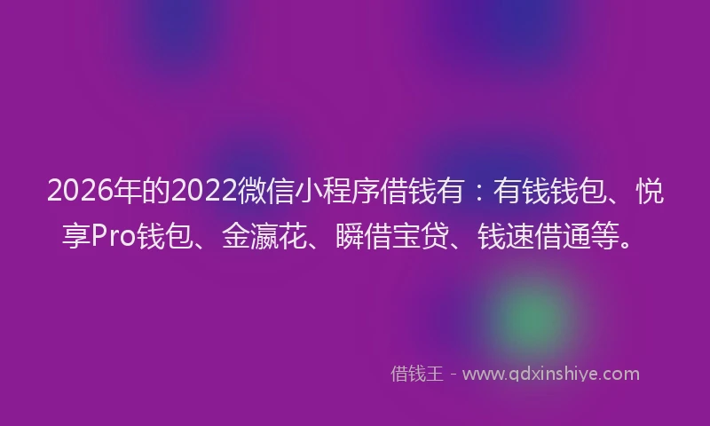2026年的2022微信小程序借钱有:有钱钱包、悦享Pro钱包、金瀛花、瞬借宝贷、钱速借通等。