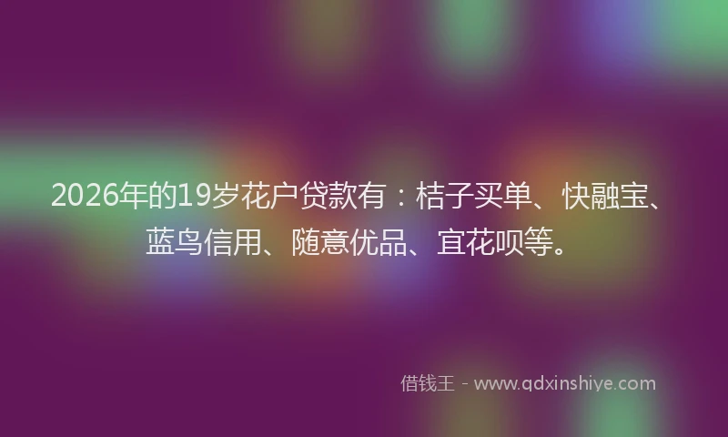 2026年的19岁花户贷款有:桔子买单、快融宝、蓝鸟信用、随意优品、宜花呗等。