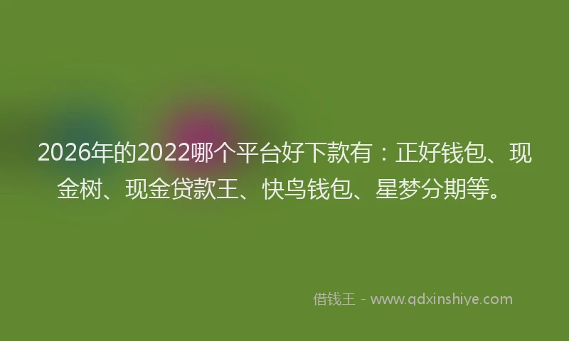 2026年的2022哪个平台好下款有:正好钱包、现金树、现金贷款王、快鸟钱包、星梦分期等。