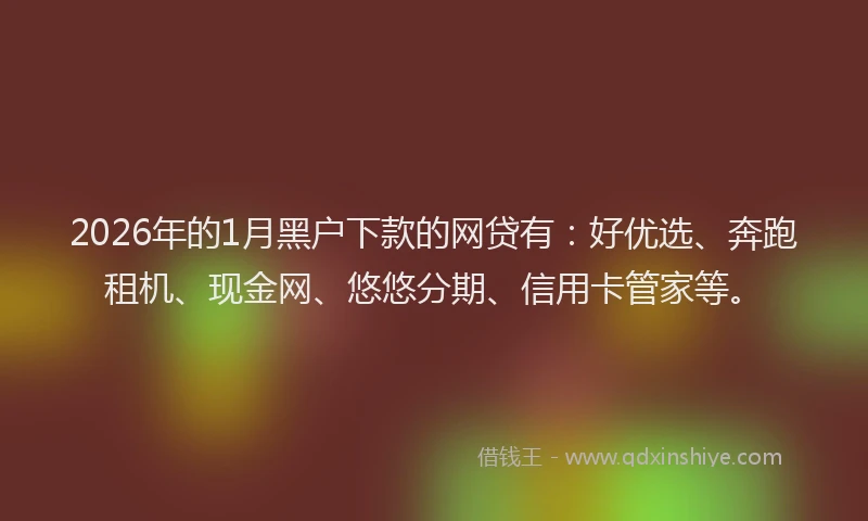 2026年的1月黑户下款的网贷有：好优选、奔跑租机、现金网、悠悠分期、信用卡管家等。