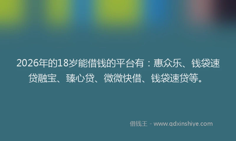 2026年的18岁能借钱的平台有:惠众乐、钱袋速贷融宝、臻心贷、微微快借、钱袋速贷等。