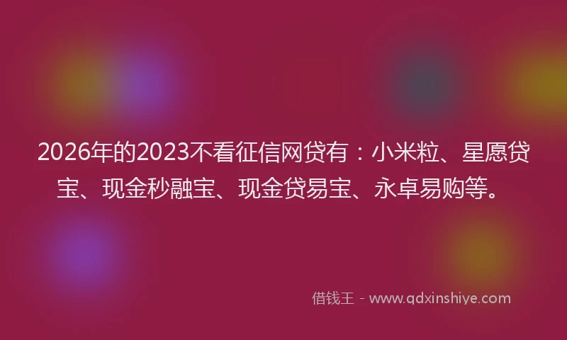 2026年的2023不看征信网贷有：小米粒、星愿贷宝、现金秒融宝、现金贷易宝、永卓易购等。