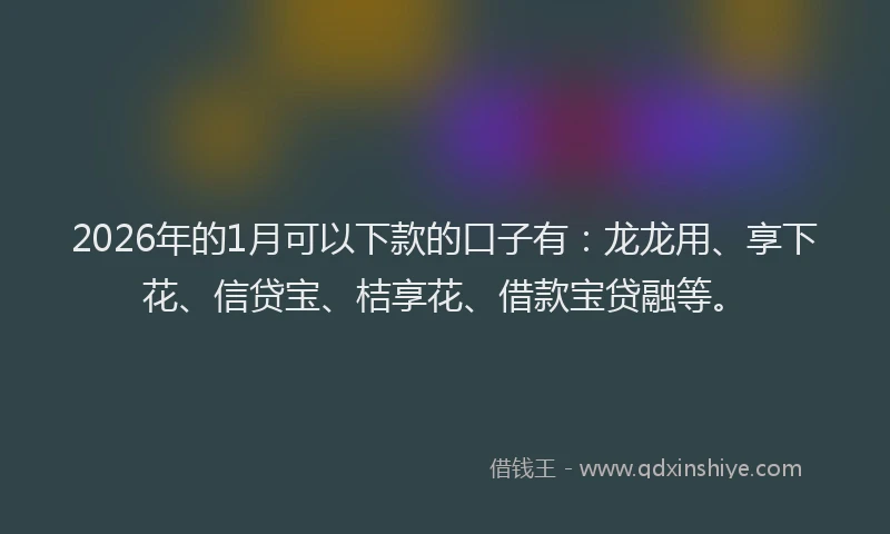2026年的1月可以下款的口子有：龙龙用、享下花、信贷宝、桔享花、借款宝贷融等。