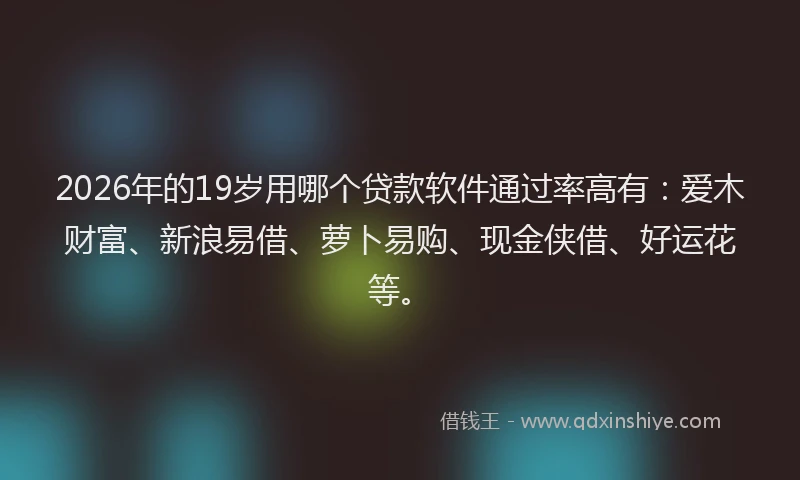 2026年的19岁用哪个贷款软件通过率高有：爱木财富、新浪易借、萝卜易购、现金侠借、好运花等。