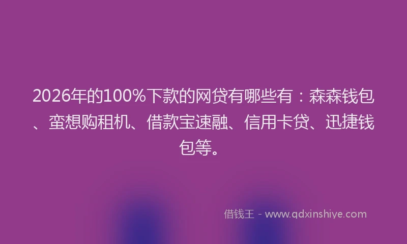 2026年的100%下款的网贷有哪些有:森森钱包、蛮想购租机、借款宝速融、信用卡贷、迅捷钱包等。