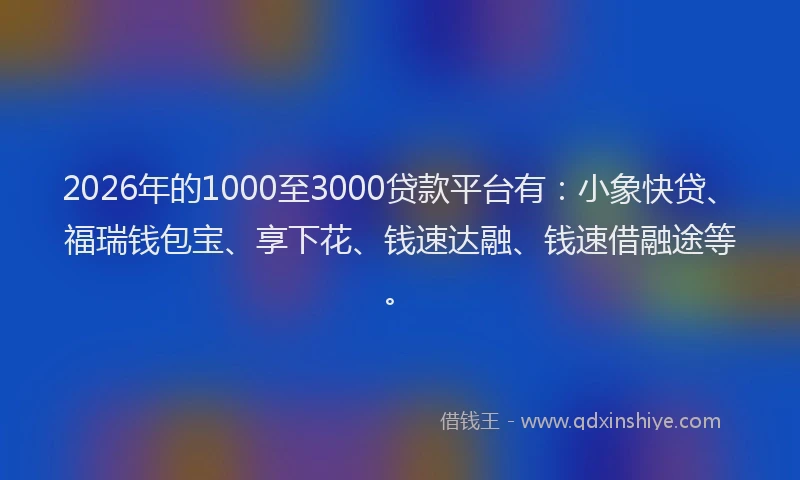 2026年的1000至3000贷款平台有：小象快贷、福瑞钱包宝、享下花、钱速达融、钱速借融途等。