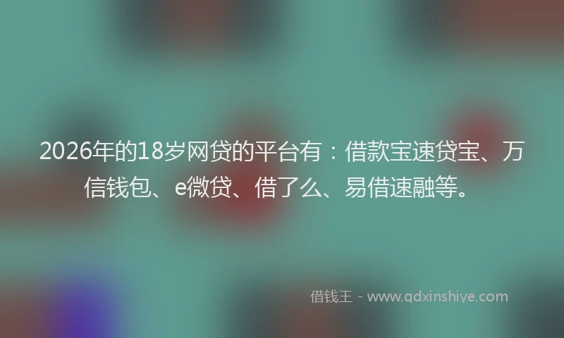 2026年的18岁网贷的平台有:借款宝速贷宝、万信钱包、e微贷、借了么、易借速融等。
