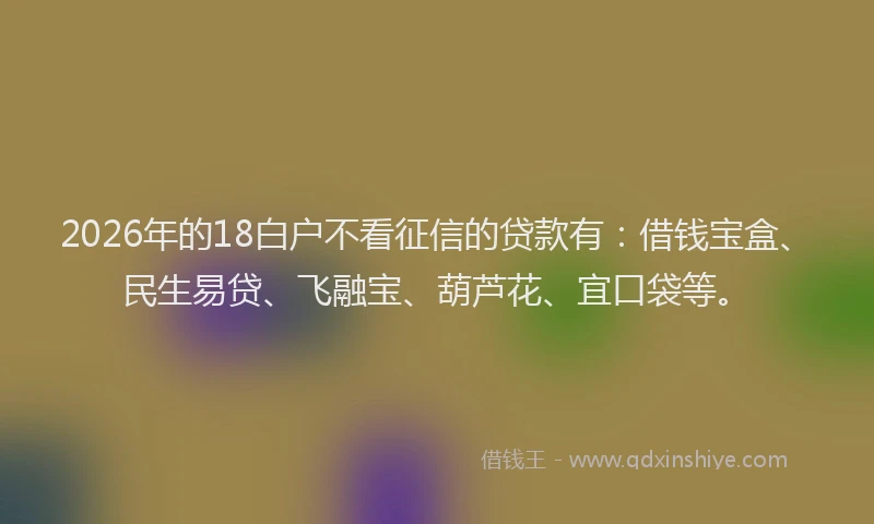 2026年的18白户不看征信的贷款有：借钱宝盒、民生易贷、飞融宝、葫芦花、宜口袋等。