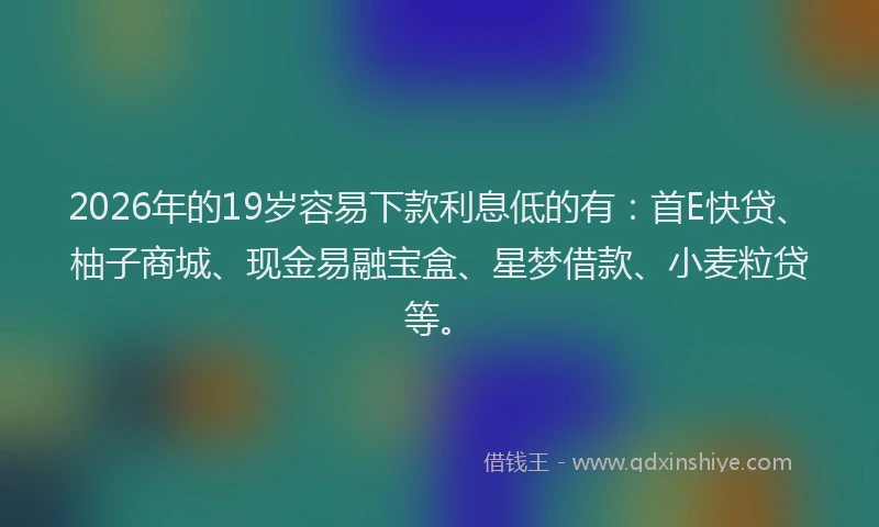2026年的19岁容易下款利息低的有:首E快贷、柚子商城、现金易融宝盒、星梦借款、小麦粒贷等。