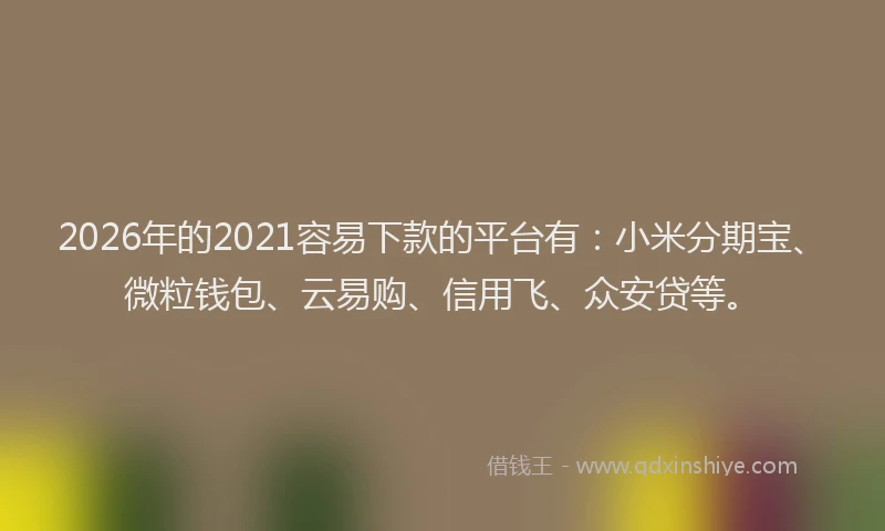 2026年的2021容易下款的平台有：小米分期宝、微粒钱包、云易购、信用飞、众安贷等。