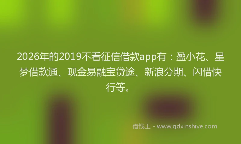 2026年的2019不看征信借款app有:盈小花、星梦借款通、现金易融宝贷途、新浪分期、闪借快行等。