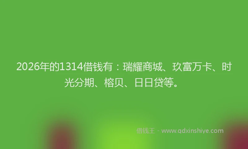 2026年的1314借钱有:瑞耀商城、玖富万卡、时光分期、榕贝、日日贷等。