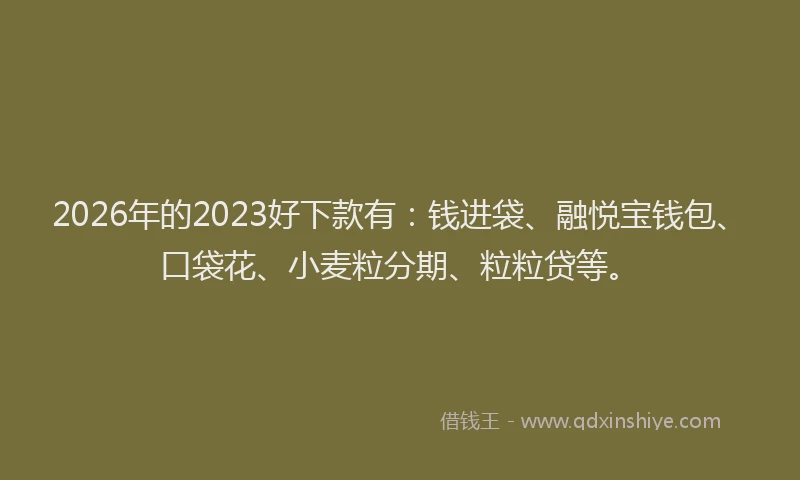 2026年的2023好下款有：钱进袋、融悦宝钱包、口袋花、小麦粒分期、粒粒贷等。