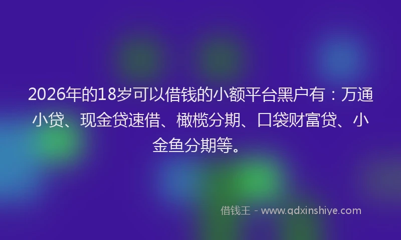 2026年的18岁可以借钱的小额平台黑户有：万通小贷、现金贷速借、橄榄分期、口袋财富贷、小金鱼分期等。
