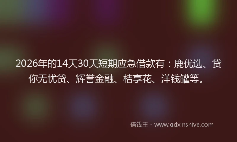 2026年的14天30天短期应急借款有：鹿优选、贷你无忧贷、辉誉金融、桔享花、洋钱罐等。
