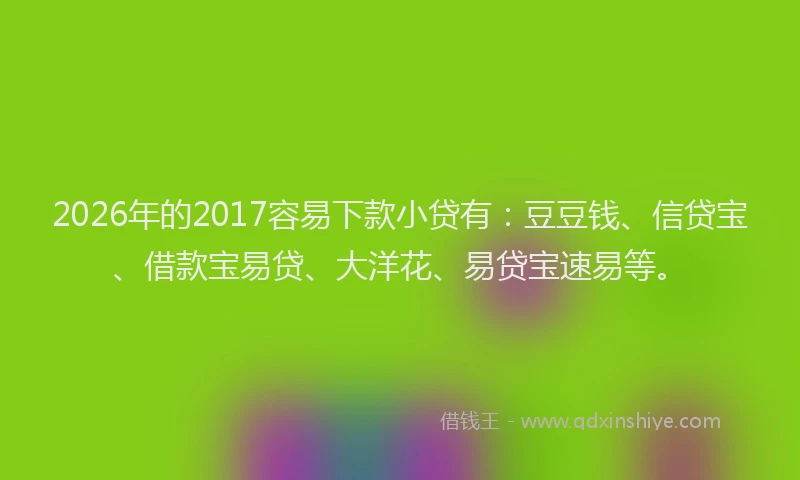 2026年的2017容易下款小贷有:豆豆钱、信贷宝、借款宝易贷、大洋花、易贷宝速易等。
