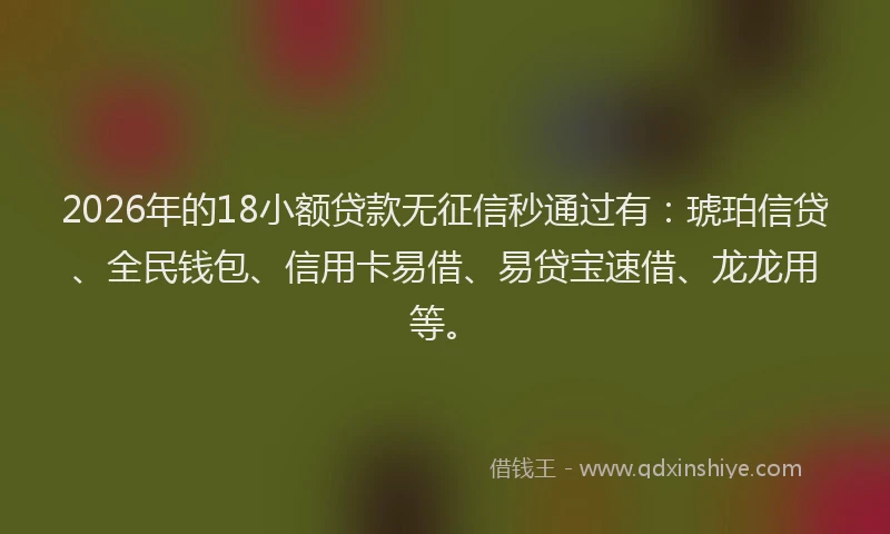 2026年的18小额贷款无征信秒通过有：琥珀信贷、全民钱包、信用卡易借、易贷宝速借、龙龙用等。
