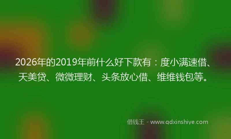 2026年的2019年前什么好下款有：度小满速借、天美贷、微微理财、头条放心借、维维钱包等。