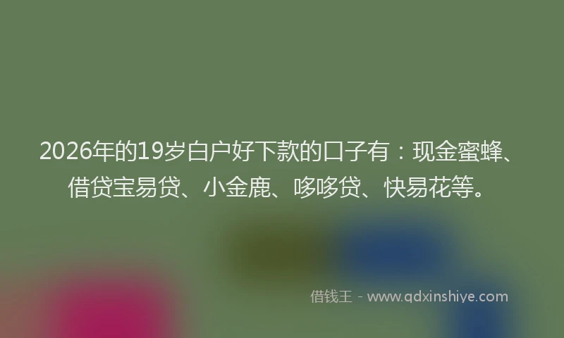 2026年的19岁白户好下款的口子有:现金蜜蜂、借贷宝易贷、小金鹿、哆哆贷、快易花等。