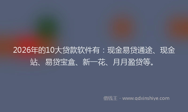 2026年的10大贷款软件有：现金易贷通途、现金站、易贷宝盒、新一花、月月盈贷等。