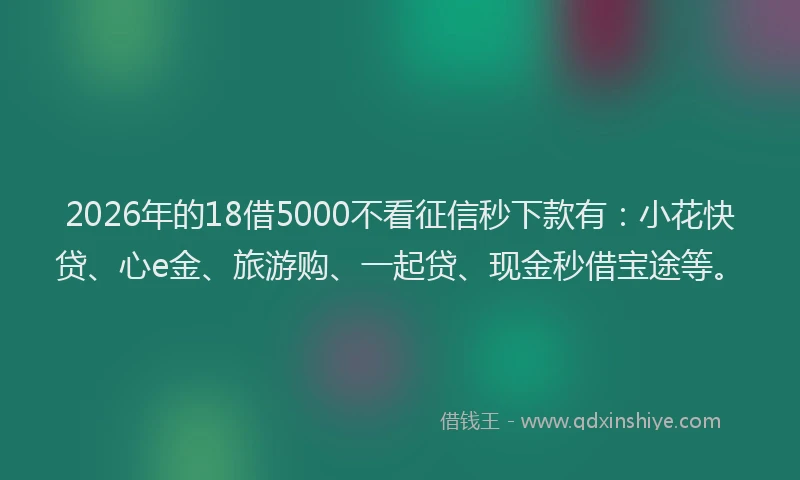 2026年的18借5000不看征信秒下款有：小花快贷、心e金、旅游购、一起贷、现金秒借宝途等。