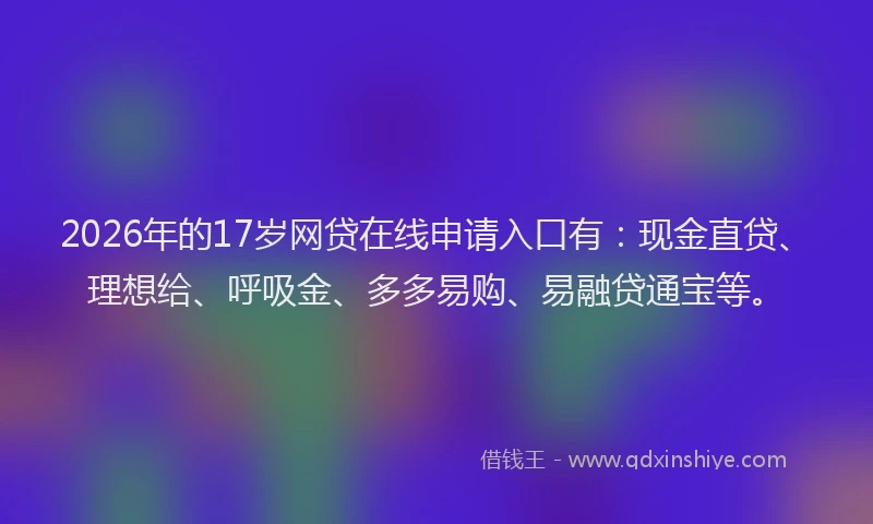 2026年的17岁网贷在线申请入口有：现金直贷、理想给、呼吸金、多多易购、易融贷通宝等。