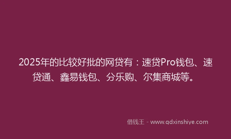 2025年的比较好批的网贷有：速贷Pro钱包、速贷通、鑫易钱包、分乐购、尔集商城等。