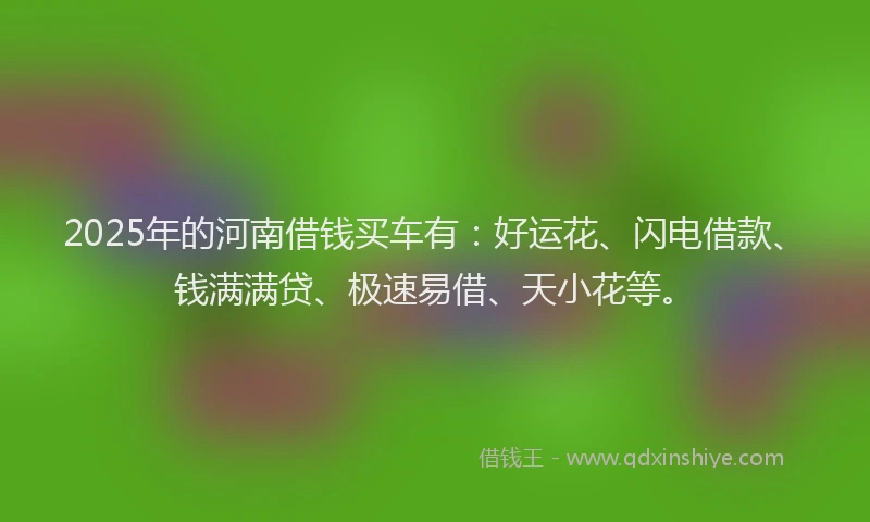 2025年的河南借钱买车有:好运花、闪电借款、钱满满贷、极速易借、天小花等。