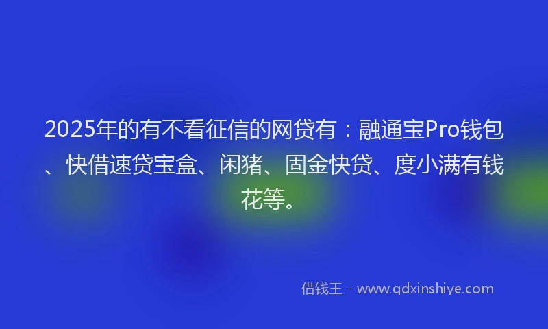 2025年的有不看征信的网贷有：融通宝Pro钱包、快借速贷宝盒、闲猪、固金快贷、度小满有钱花等。