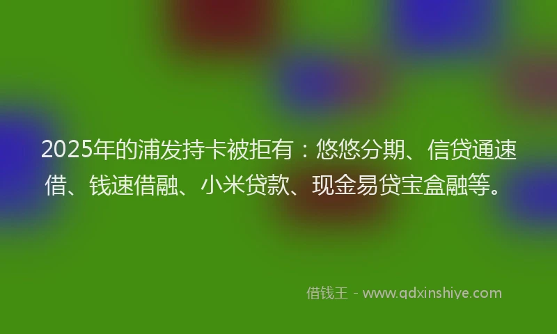 2025年的浦发持卡被拒有：悠悠分期、信贷通速借、钱速借融、小米贷款、现金易贷宝盒融等。