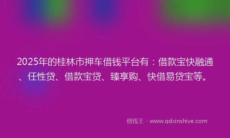 2025年的桂林市押车借钱平台有：借款宝快融通、任性贷、借款宝贷、臻享购、快借易贷宝等。