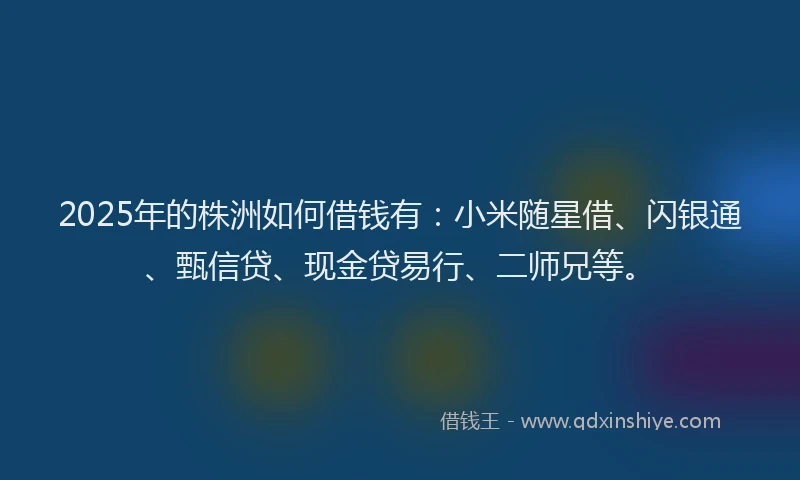 2025年的株洲如何借钱有：小米随星借、闪银通、甄信贷、现金贷易行、二师兄等。