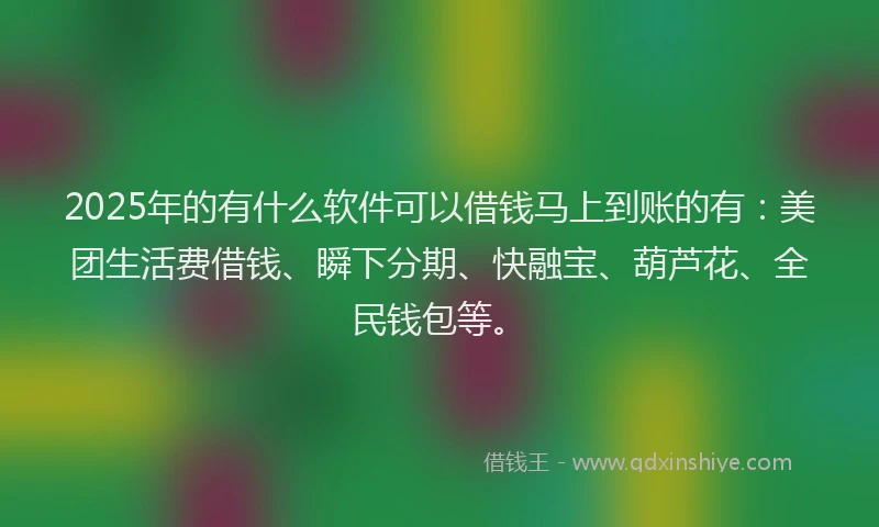 2025年的有什么软件可以借钱马上到账的有:美团生活费借钱、瞬下分期、快融宝、葫芦花、全民钱包等。