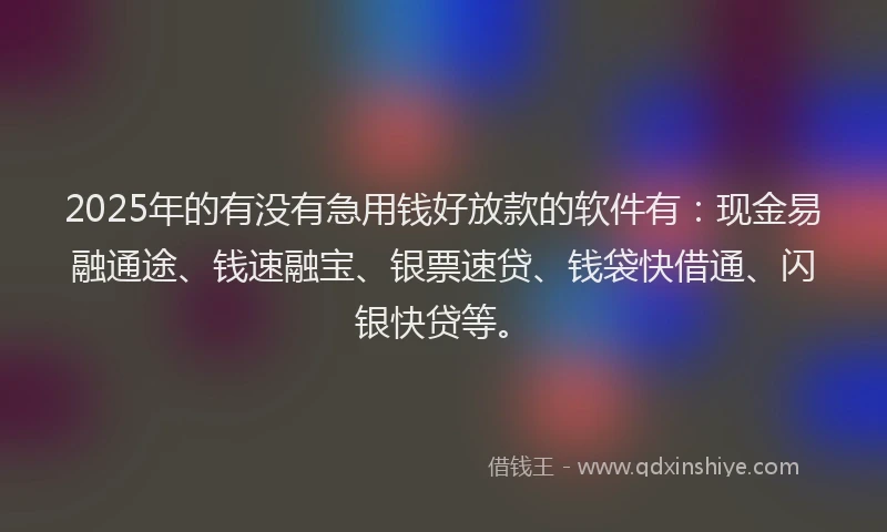 2025年的有没有急用钱好放款的软件有：现金易融通途、钱速融宝、银票速贷、钱袋快借通、闪银快贷等。