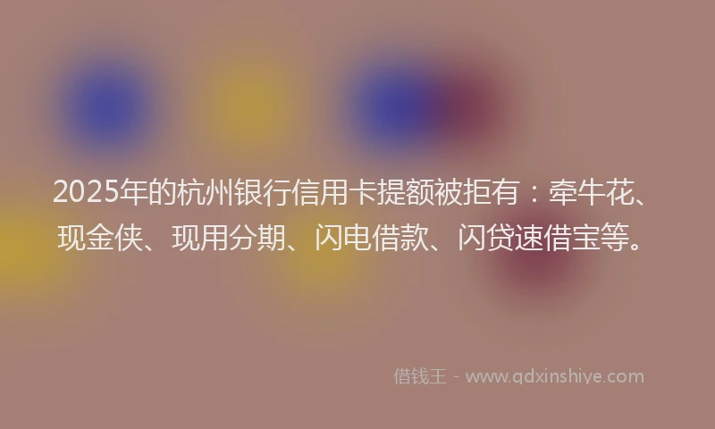 2025年的杭州银行信用卡提额被拒有:牵牛花、现金侠、现用分期、闪电借款、闪贷速借宝等。