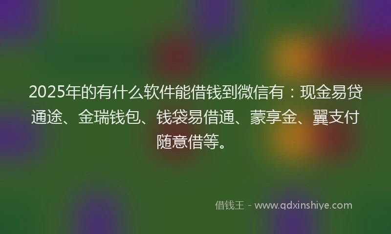 2025年的有什么软件能借钱到微信有：现金易贷通途、金瑞钱包、钱袋易借通、蒙享金、翼支付随意借等。