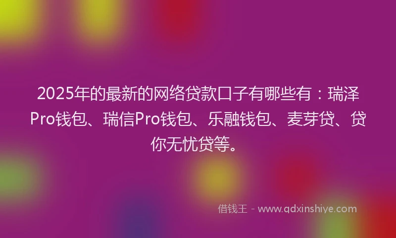 2025年的最新的网络贷款口子有哪些有：瑞泽Pro钱包、瑞信Pro钱包、乐融钱包、麦芽贷、贷你无忧贷等。