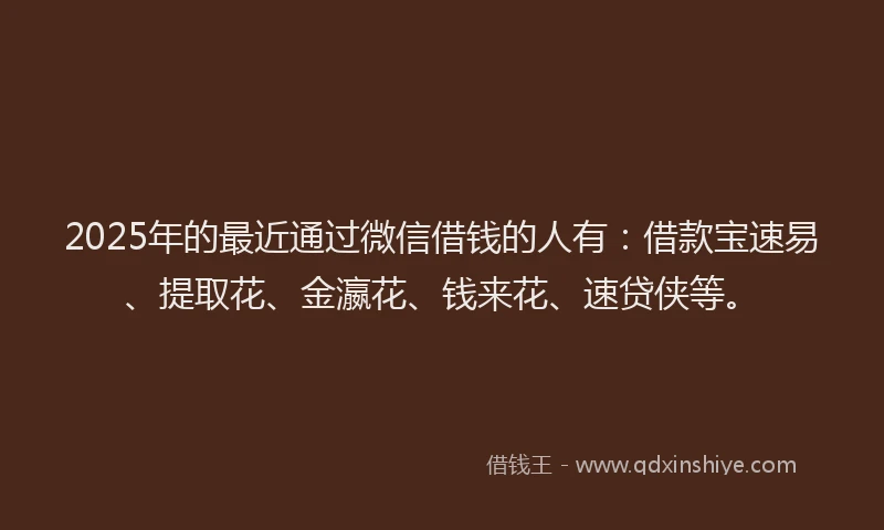 2025年的最近通过微信借钱的人有：借款宝速易、提取花、金瀛花、钱来花、速贷侠等。