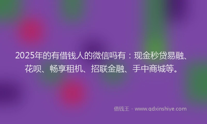 2025年的有借钱人的微信吗有：现金秒贷易融、花呗、畅享租机、招联金融、手中商城等。