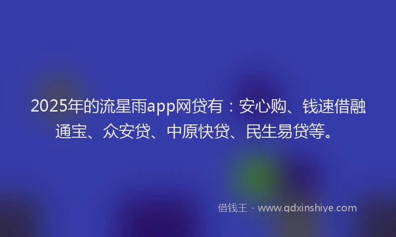 2025年的流星雨app网贷有：安心购、钱速借融通宝、众安贷、中原快贷、民生易贷等。